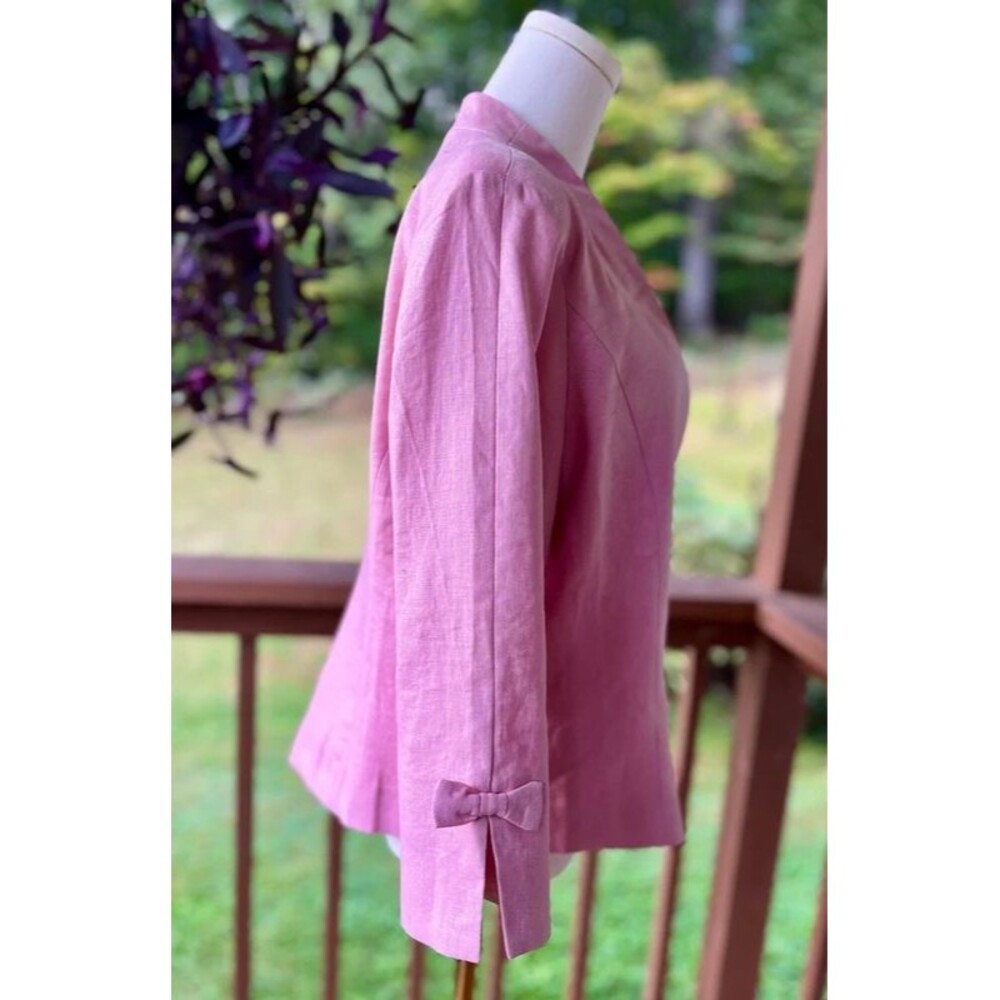 Lintico Pink 100% Linen Bow Cuff Jacket Blazer Large NWT - Picture 5 of 9